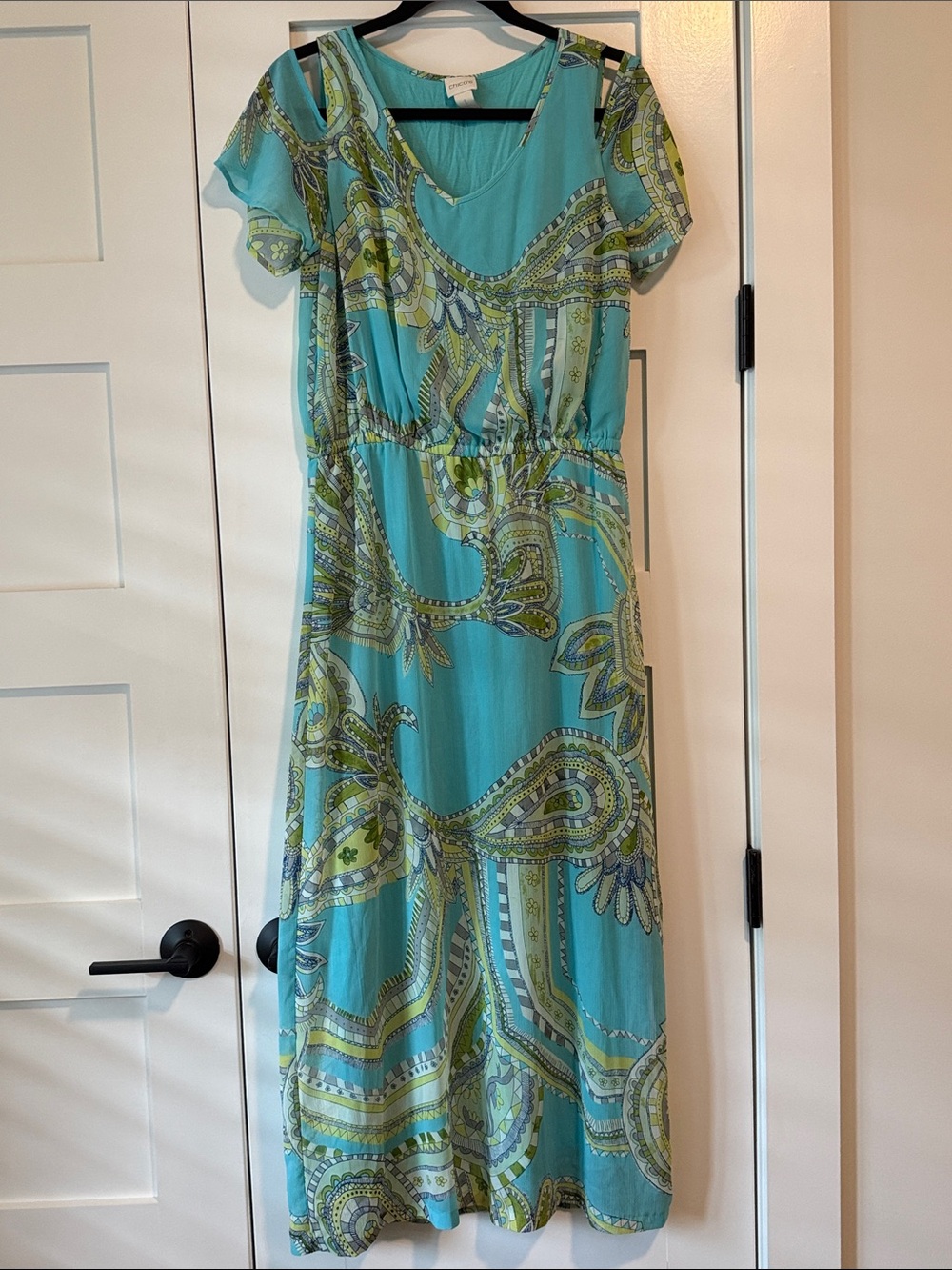 Chico's Turquoise and Lime Paisley Maxi Dress